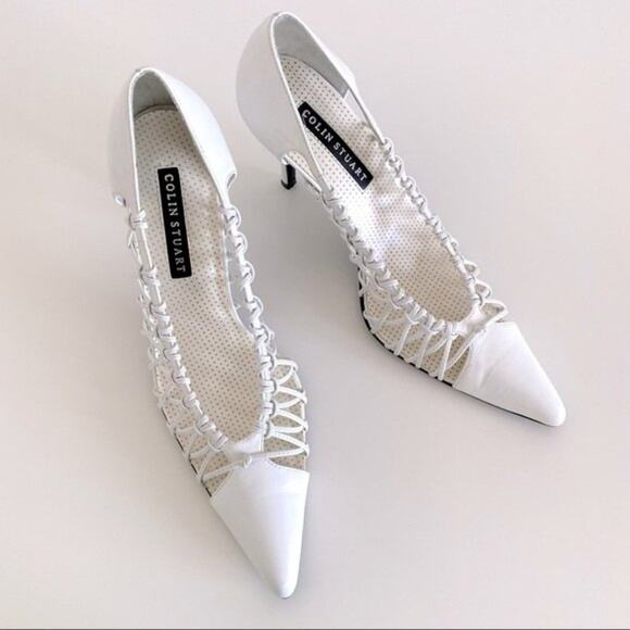 Colin Stuart White Leather Pointed Toe Caged Heel Size 7 - Picture 3 of 10